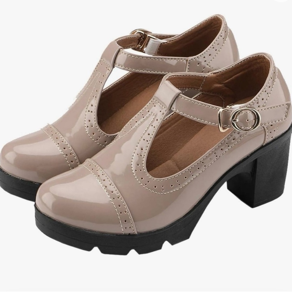 Dadawen Patent Leather Classic T-Strap Oxfords | 8 | nude